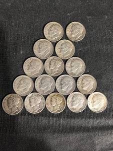lot 102 image: 90% Silver Roosevelt And Mercury Dimes (Lot of 16)