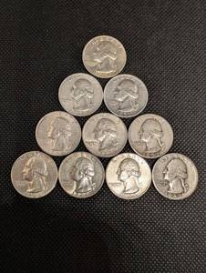 lot 124 image: Lot Of 10 90% Silver Washington Quarters