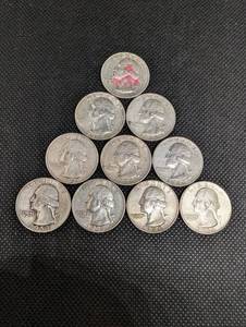 lot 125 image: Washington Quarter 1953-1964 - 10 Coins - 90% Silver US Currency