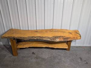 lot 198 image: Live Edge Wood Slab Top with Bark Edge - Rustic TableBench Surface