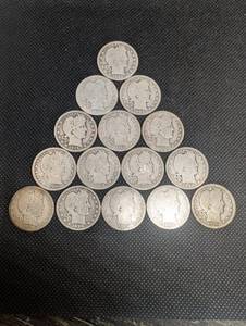 lot 295 image: Lot Of 15 Barber Quarter Dollars 90% Silver Various Dates