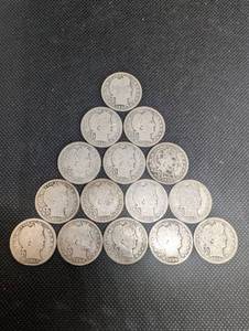 lot 296 image: Lot Of 15 Barber Quarter Dollars 90% Silver Various Dates