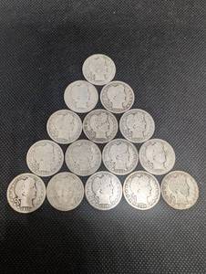 lot 299 image: Lot Of 15 Barber Quarter Dollars 90% Silver Various Dates