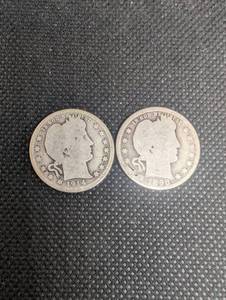 lot 301 image: Lot Of 2 Barber Quarter Dollars 90% Silver Various Dates