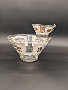lot 243 image: Fleur-de-Lis Glass Compote Bowl with Lid & Silver Ring Stand - 2-Piece Set