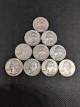 Washington Quarter 1953-1964 - 10 Coins - 90% Silver US Currency