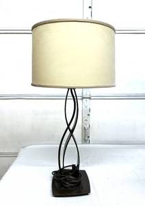 lot 26 image: Bronze Tone Heavy Sculptural Desk Lamp - Excellent Working Condition However Shade Need To Be Replaced 20 Tall With Finial