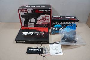 lot 45 image: HK Army SABR Paintball Gun with Hopper and Empty Tank