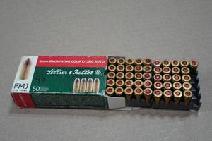 lot 222 image: 46 Sellier & Bellot 9mm Browning Court.380 Auto 92 Gr FMJ Ammo