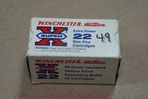 lot 244 image: 49 Winchester Super-X .22 WMR 40 Gr HP Ammo