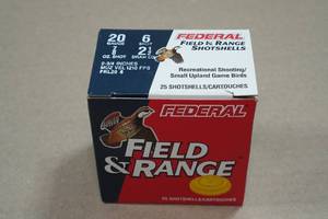 lot 288 image: 25 Federal Field & Range 20 Gauge 2-34 6 Shot Shotshells