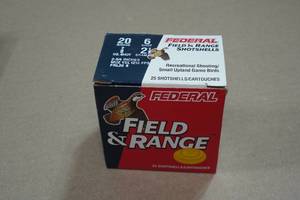 lot 290 image: 25 Federal Field & Range 20 Gauge 2-34 6 Shot Shotshells