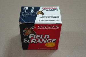 lot 294 image: 25 Federal Field & Range 20 Gauge 2-34 8 Shot Shotshells