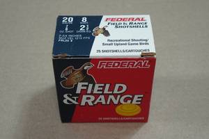 lot 295 image: 25 Federal Field & Range 20 Gauge 2-34 8 Shot Shotshells