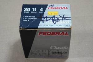 lot 297 image: 14 Federal Classic 20 Gauge 2-34 Magnum 4 Shot Shotshells