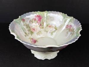 SELESIA Rose-Pattern Porcelain Compote Bowl - 9 in Diameter