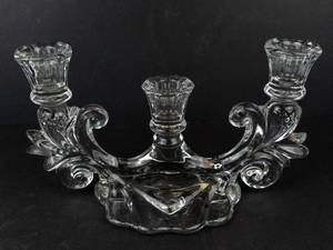 Fostoria Clear Glass Triple Candelabra Candlestick Holder