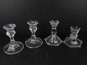 Crystal Glass Candlestick Set - 4 Pieces with Faceted Bases