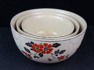 Hall Red Poppy Mixing Bowls - 3-Piece Vintage Ceramic Set
