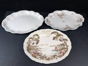 J&G Meakin Olde Avon Dale Platter - Homer Laughlin Hudson Plate - Pink Rose Scalloped Edge Platter
