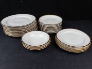 Empire 518 Bavaria Dinnerware Set - 22 Pieces, White Porcelain with Gold Trim