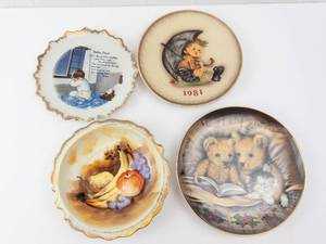 Porcelain Plates - Hummel Umbrella Boy 1981 Enesco E2360 Fruit Dish 7in Bedtime Prayer Plate Bedtime Story Plate (Lot of 4)