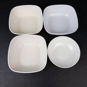 White Ceramic Bowls Set - 4 Bowls Mixed Square and Round Shapes