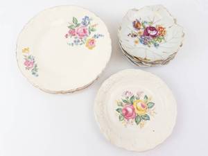 Floral Porcelain Dinnerware Set - 3 Rose Pattern Plates & Bowls with Gold Rim