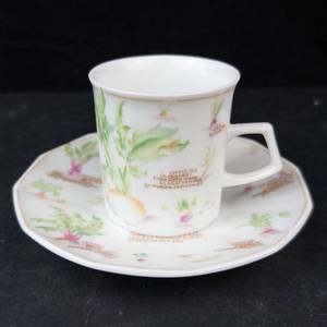 Maple White China Teacup & Saucer - Floral Botanical Transfer