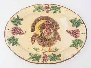 Turkey Motif Ceramic Plate with Grapevine Border - Made in Canada