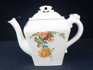 Harker Pottery Floral Teapot - Square Ceramic Teapot with Lid, Hand-Painted Floral