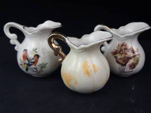 Vintage Porcelain Miniature Pitcher Set - 3-Piece Bird & Pheasant Motifs