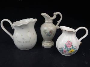 Enesco Precious Moments My Deer Friend Miniature Pitcher - 2 Vintage Floral Pitchers (Japan-made)