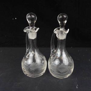 Vintage Clear Glass Cruets - Etched Leaf Pattern (Lot of 3)