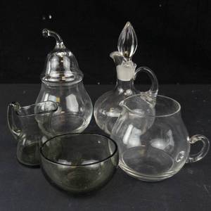 Clear Glassware Set - 5-Piece Cruet, Tinted Bowl, Creamer, Pear-Shaped Sugar Bowl & Pitcher