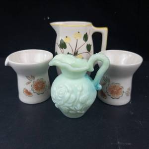 Rivera Caribe Pitcher & Creamer - Avon Jadeite Milk Glass Pitcher - Blue Ridge Betty Creamer