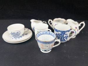 Miniature Japanese Blue & White Porcelain Teacups - Made in Japan (Lot of 9)