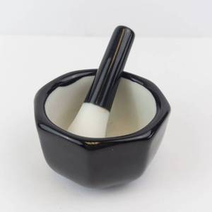 HIC Japan Mortar & Pestle - Black Ceramic Hexagonal Bowl, White Interior