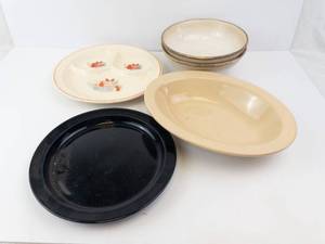 Buffalo China Serving Bowl, Dansk Plate, Universal Pottery Divided Plate, Sango Bowls (Lot of 5)