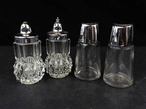 Vintage Crystal Salt Shaker Set With Silver Tops & Clear Glass Pepper Shakers (4-Piece)