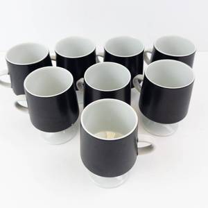 Porcelain Black & White Pedestal Espresso Mugs (Lot of 8)