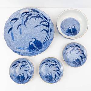 Arita Blue Chinese Quail - 4-Piece Fine Porcelain Set Made in Japan