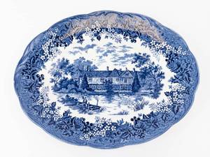 J&G Meakin - Romantic England Ightham Mote Blue Transferware Serving Platter