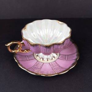 Royal Sealy China Pink & Gold Luster Teacup & Saucer Set - Japan
