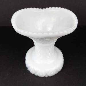 Milk Glass Vase - Scalloped Rim, Ribbed Neck, Floral Starburst Pattern