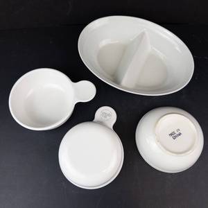 White Ceramic Bowls & Divided Serving Dish - Assorted Kitchenware