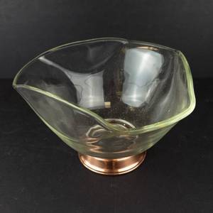 Princess House Crystal Salad Bowl on Copper Pedestal Base - Mid-Century Modern