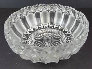Crystal Cut Glass Bowl - Sunburst Center Pattern, Diamond-Cut Sides