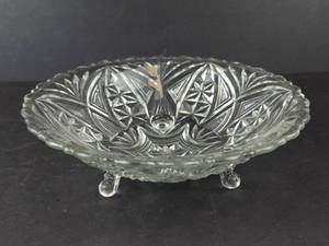 Anchor Hocking Stars & Bars 1000-Line Footed Glass Bowl - Vintage