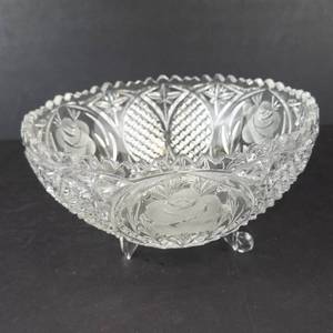 Crystal Glass Bowl - 8 in Diameter - Cut-Glass Pattern (Broken)